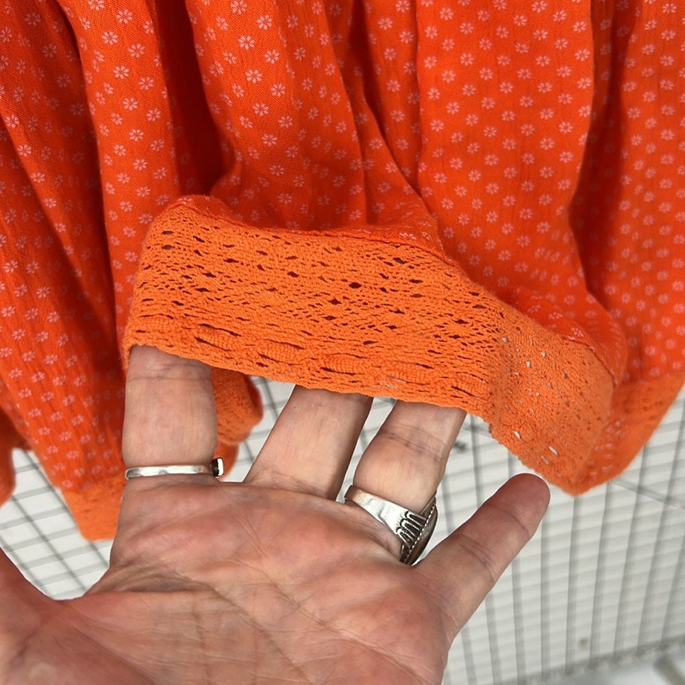 Free People Retro Kitty Crochet Trim Dress Tangerine Orange Small S - Picture 12 of 16